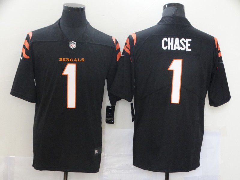 Cheap Men Cincinnati Bengals 1 Chase Black Nike Vapor Untouchable Limited 2021 NFL Jersey